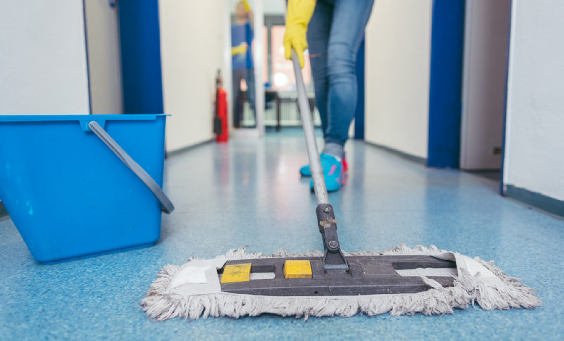 Professional cleaning in a commercial workspace